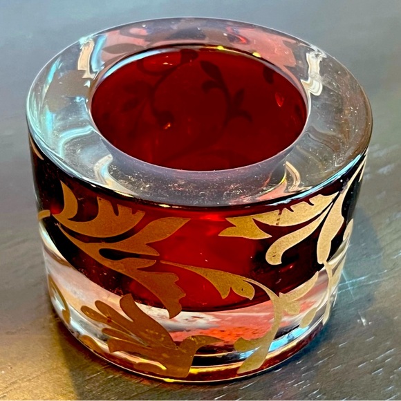 5 Luxe Moroccan Red and gold Glass Votive Holder with 22 K Gold Moorish Floral - Picture 1 of 5